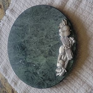 Lindsey Claire Fine Pewter vegetables and green marble cheese board NWOT